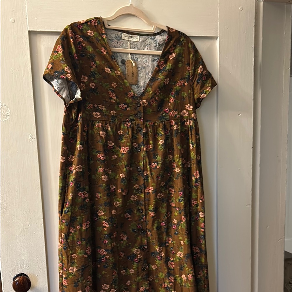 NATURAL LIFE Floral Embroidered dress medium NWT
